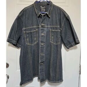 KANI JEANS Vtg Heavy Duty Denim Metal Button Mens XXL Shirt Short Slvs Karl Kani
